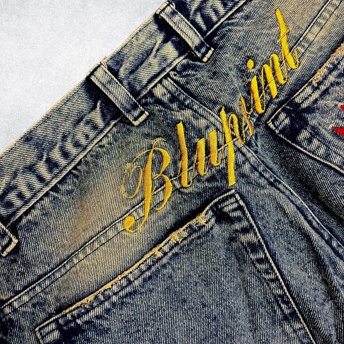 Cobalt blue washed vintage denim