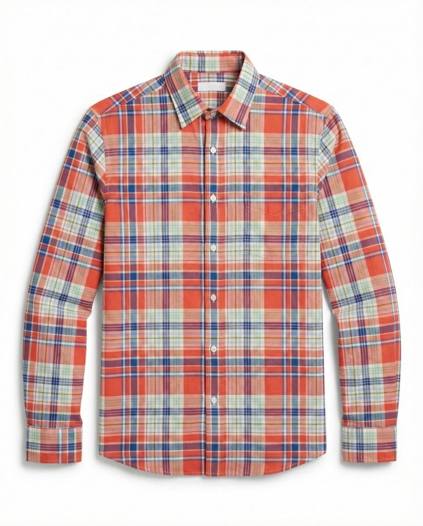 Tint Orange Checkered Cotton Shirt