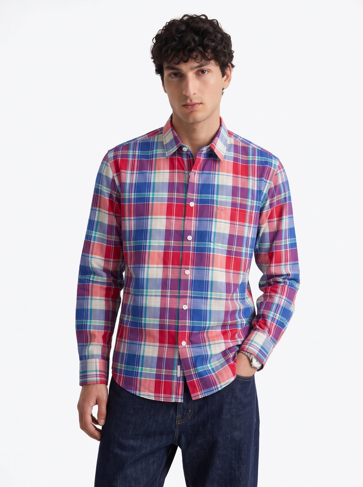 Crimson Blue Madras Checkered Cotton Shirt