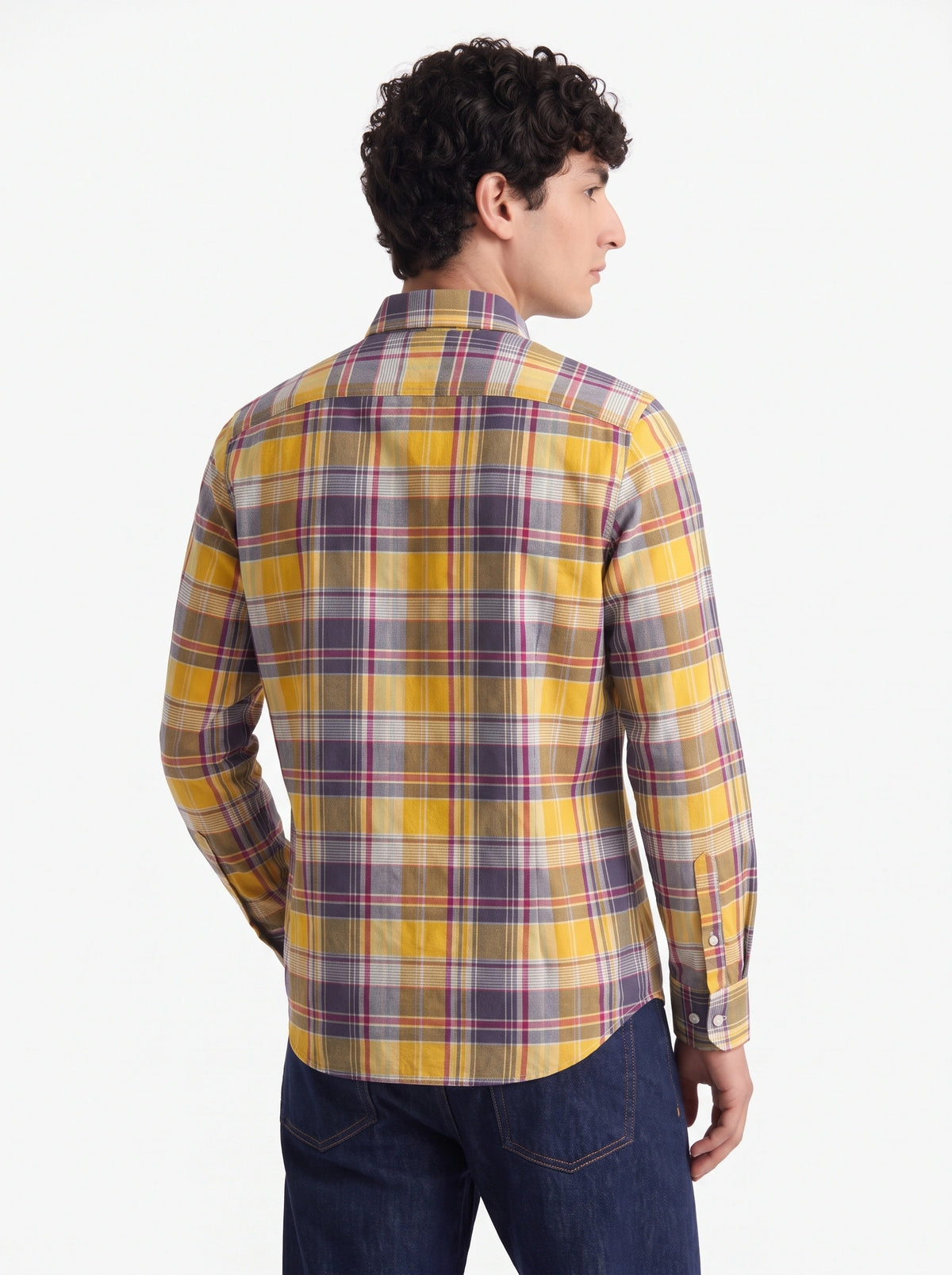 Mustard Blue Madras Checkered Cotton Shirt