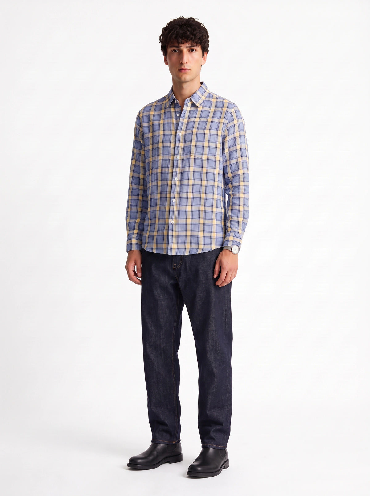 Blueberry Sorbet Checkered Linen Blend Shirt