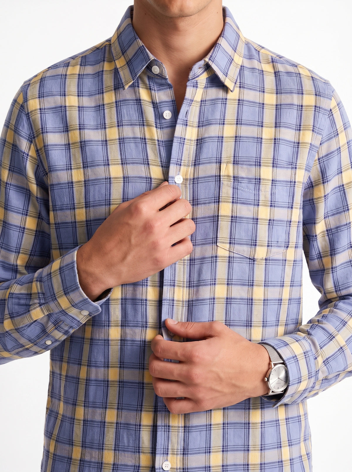 Blueberry Sorbet Checkered Linen Blend Shirt
