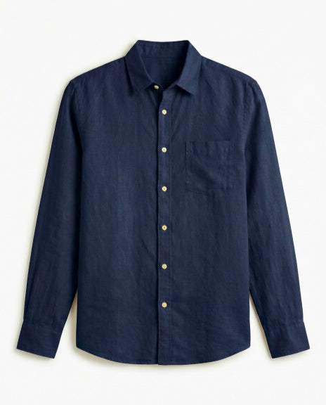 Navy Blue Linen Blend Shirt
