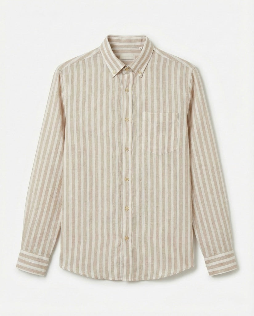 Beige Striped Linen Blend Shirt