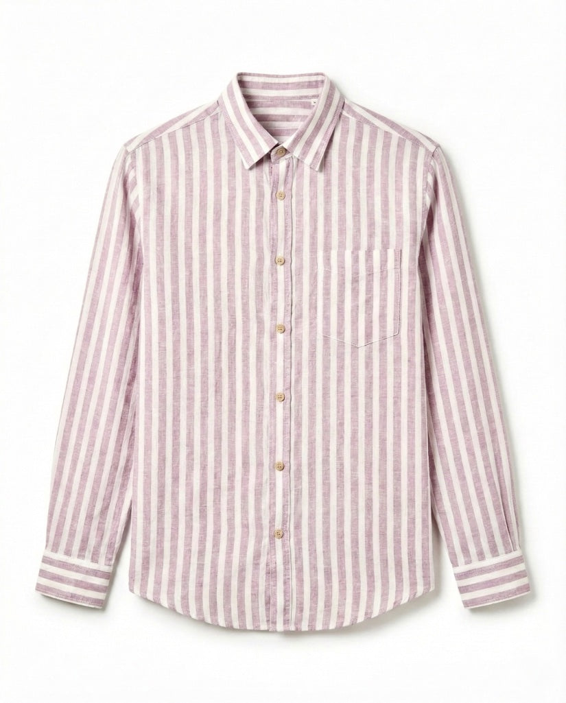Burgundy White Striped Linen Blend Shirt
