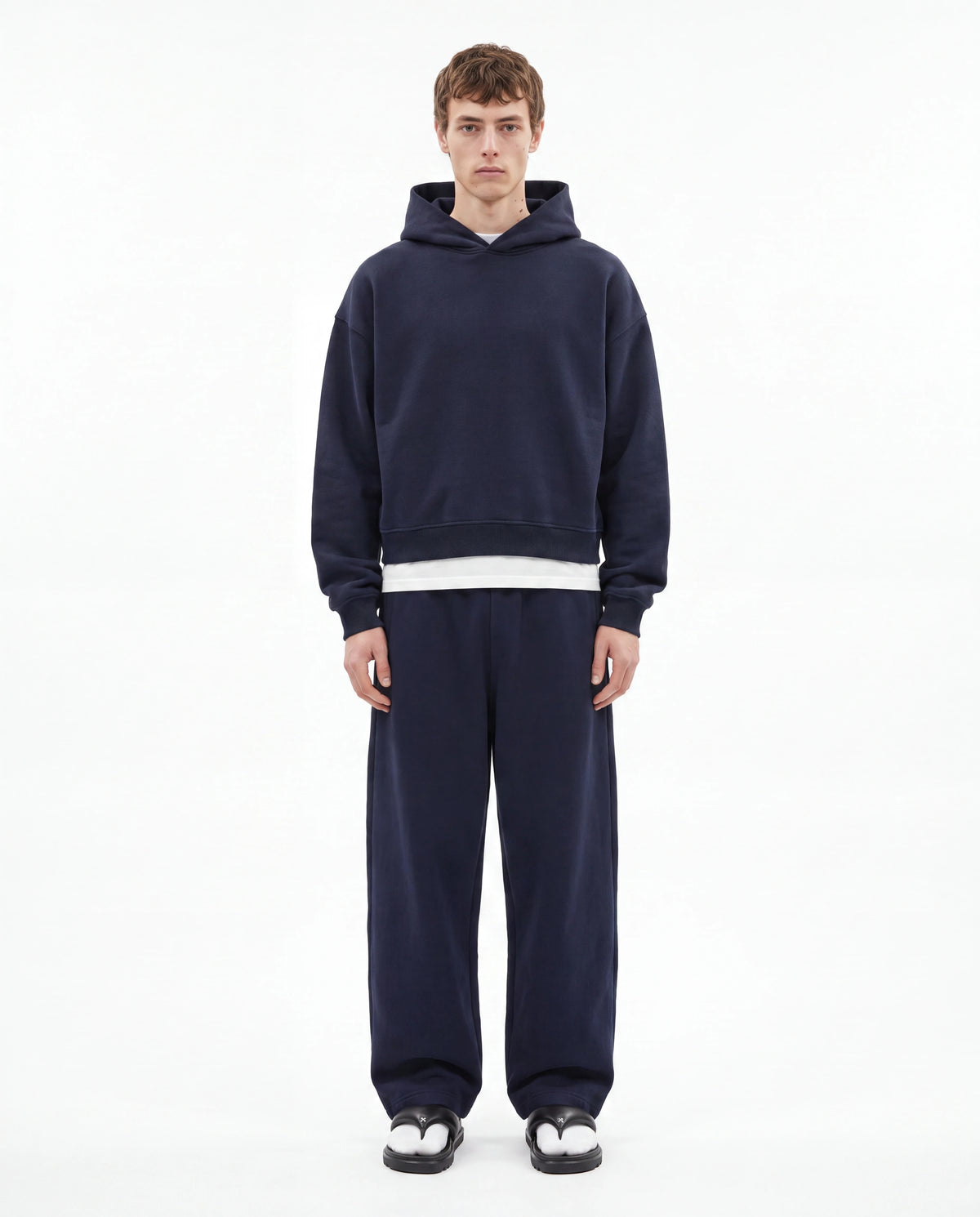 Navy Blue Baggy Cotton-rich sweatpants (Warft)
