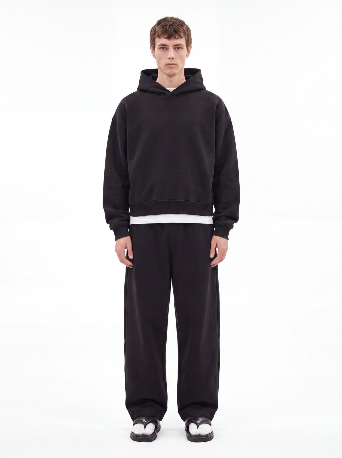 Jet Black Baggy Cotton-rich sweatpants (Warft)