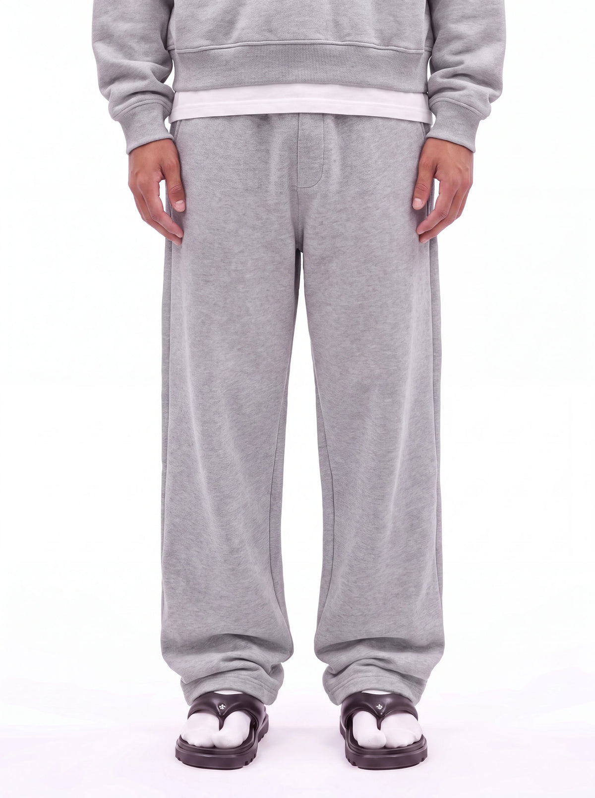 Melange Grey Baggy Cotton-rich sweatpants (Warft)