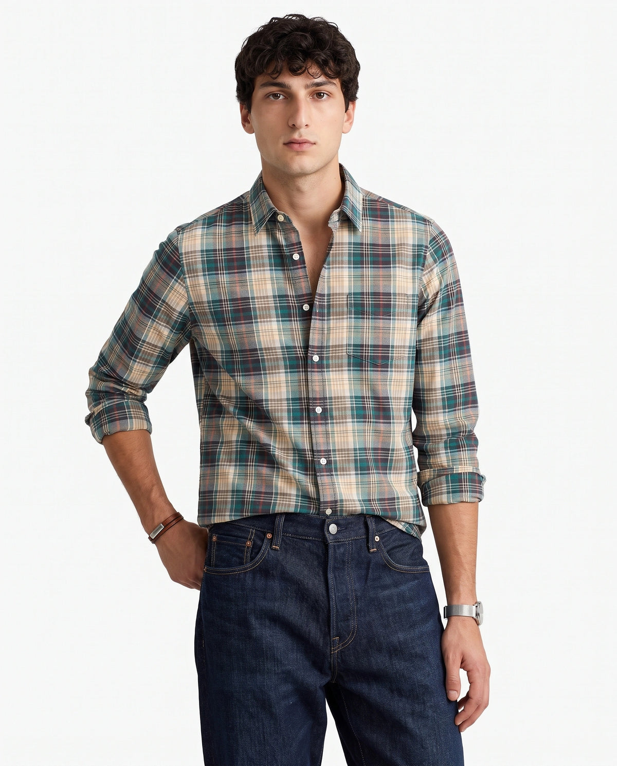 Green Blue Checkered Cotton Shirt