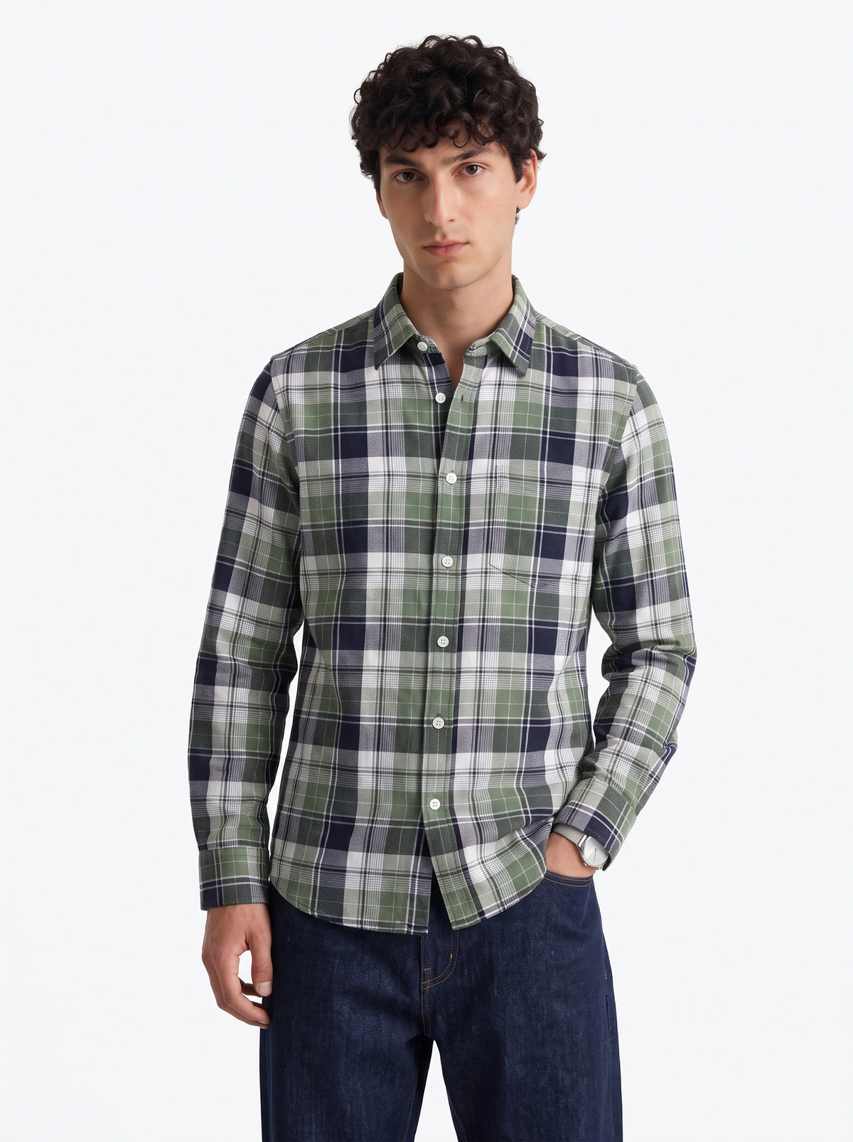 Olive Navy Madras Checkered Cotton Shirt
