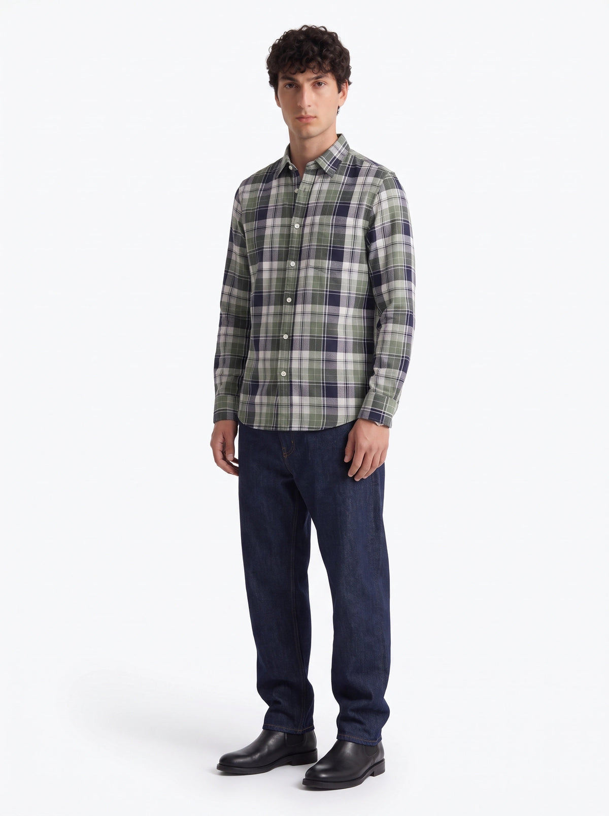 Olive Navy Madras Checkered Cotton Shirt